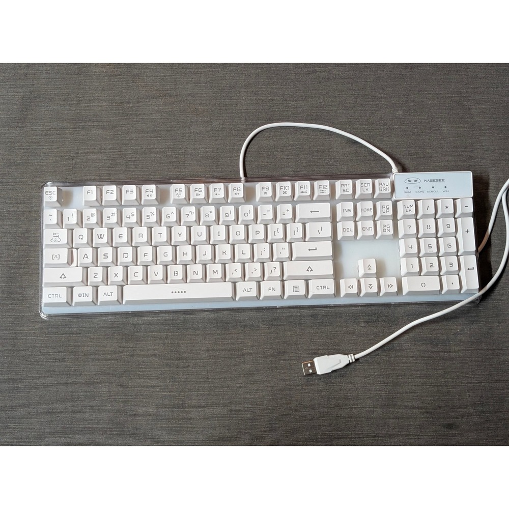 MageGee K1 Wired Gaming Keyboard White Full Size Transparent Base USB PC Mac